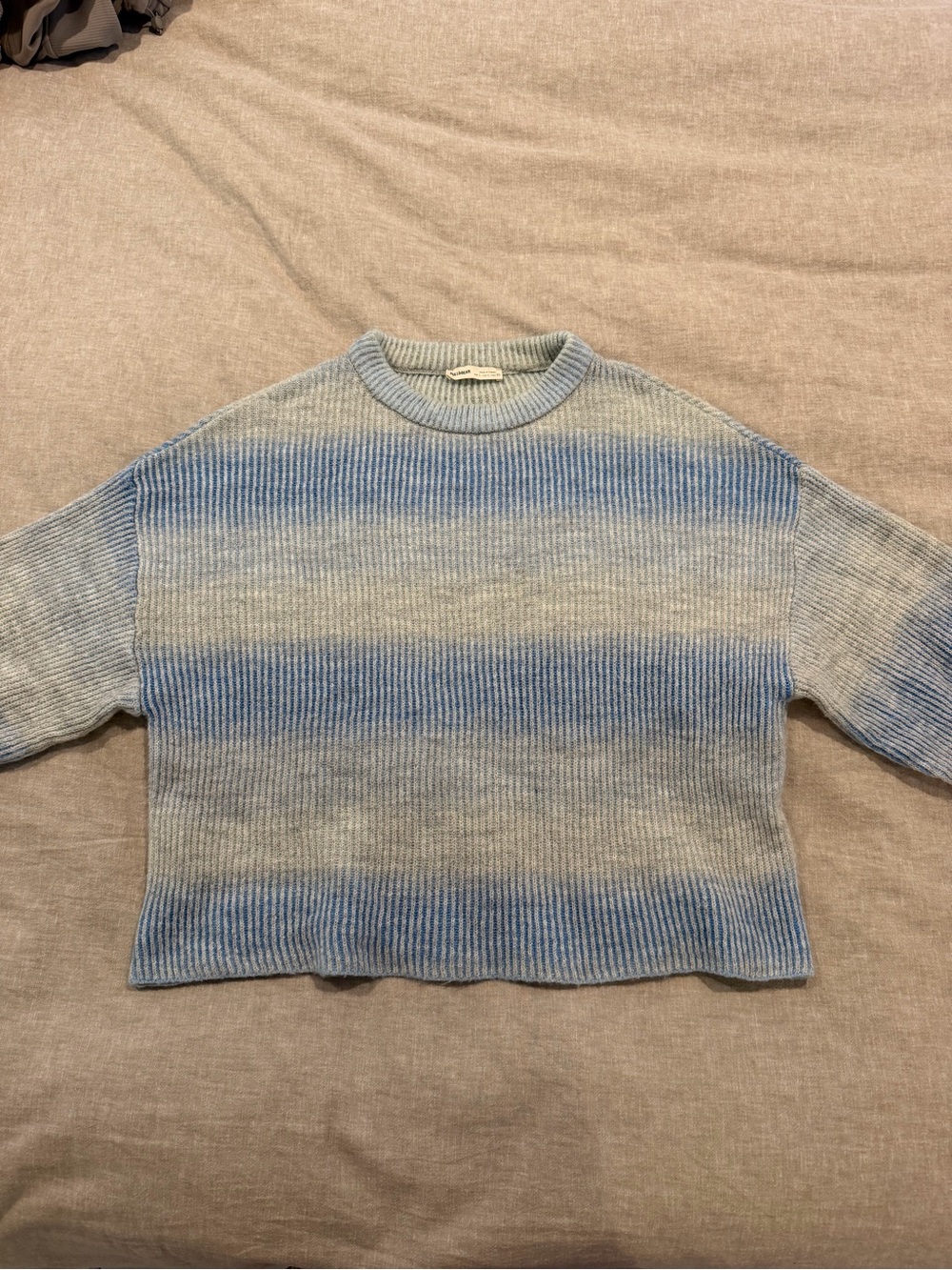Pull&Bear Stripe Gradient Crewneck Sweater - Blue + Grey